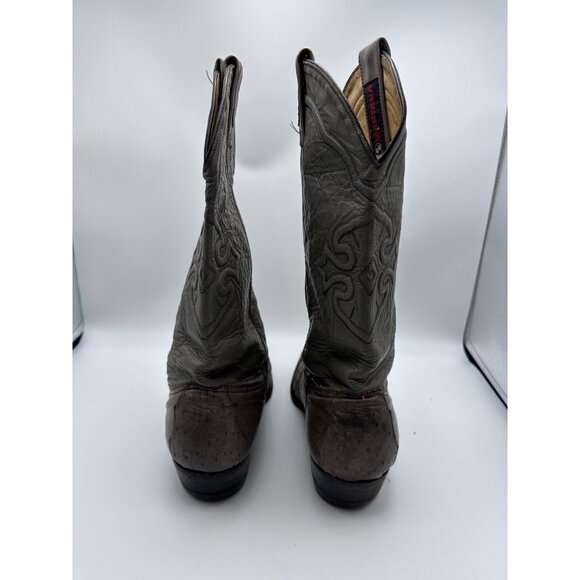 Montana Vtg Mens Ostrich Leather Western Cowboy Boots Sz 8.5 EE Gray Brown main image 11